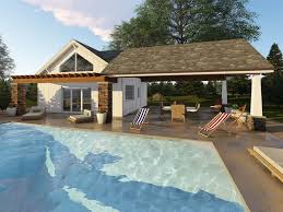 050p 0007 Craftsman Style Pool House With Covered Patio Full Bath Pool House Plans Pool House Designs Pool House