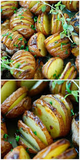 Garlic Herb Hasselback Potatoes Baked Potatoes Filled With Garlic Herb Olive Oil Butter And Lemo Baked Potato Recipes Mediterranean Potato Recipe Recipes