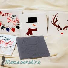 Using stencils and paint, create a wintry scene on the tiles. Diy Tile Coasters I Tri And Craft