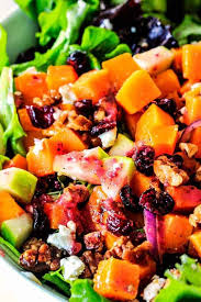 Preheat the oven to 425 degrees f. Roasted Butternut Squash Salad With Cranberries Caramelized Pecans And Goat Che Butternut Squash Salad Butternut Squash Salad Recipes Goat Cheese Salad Recipe