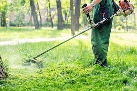 Our previous lawn care video s. Worker Mowing Tall Grass With Electric Or Petrol Lawn Trimmer Stock Photo Picture And Royalty Free Image Image 141610013