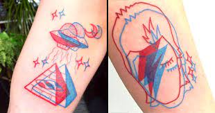 Put Your 3d Glasses On To See These Anaglyph Tattoos Blue Ink Tattoos Tattoo Red Anaglyph Tattoo