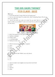 The big bang theory fan page. The Big Bang Theory Quiz Season 1 Ep 1 Esl Worksheet By Firefox2010