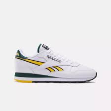 Classic Leather Shoes - White / Fierce Gold / Collegiate Green | Reebok
