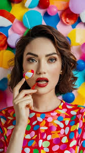 Colorful sweet sugar hard candy caramel with hard direct flashlight