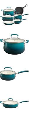 The Pioneer Woman Classic Belly Ceramic Non Stick Interior 10 Piece Cookware Set In Ocean Teal Ceramic Non Stick Cookware Set Kitchen Cookware Sets