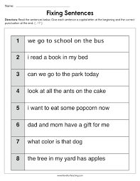 Kindergarten Sentence Writing Practice Worksheets Fixing Sentences Worksheet In 2020 Writing Sentences Worksheets Simple Sentences Worksheet Punctuation Worksheets