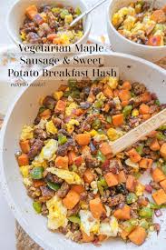 Vegetarian Maple Sausage Sweet Potato Breakfast Hash Simply Taralynn Recipe In 2020 Sweet Potato Breakfast Hash Sweet Potato Breakfast Fall Recipes Breakfast