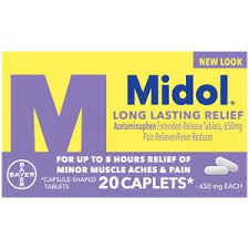 Every medication or natural health product may cause serious adverse reactions or interactions with other medications. Midol Long Lasting Relief With Acetaminophen Pain Reliever Fever Reducer Menstrual Period Pain Symptoms 20 Count Cvs Pharmacy