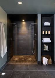 The shower's sidewalls are black tile while the front shower door is glass. 36 Black Shower Tile Ideas And Pictures 2021