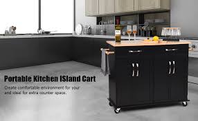 Details include how to cut into a granite couintertop, a method for tapping into existing water supply and drain lines. Amazon Com Catrimown Kitchen Island With Storage Drawer Cabinet Large Rolling Kitchen Island Cart On Wheels Towel Rack Lockable Wheels And Rubber Wood Countertop For Home Black Kitchen Islands Carts