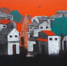 Nagesh Ghodke Twilight Acrylic Canvas Paintings Eikowa Arts Indianarts Online Ek 15 0036 Ac 0002 36x36 Twilight Painting Painting Geometric Art