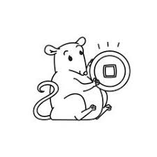 Rat Chinese New Year Symbols Cute Mouse Holds Lucky Charm Feng Shui Coin Vector Outline Black White Cartoon Isolated Illustration Sponsored Holds Mouse