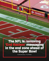 The NFL is instead opting for the phrases “Choose Love” and “It Takes All  of Us," per @theathletichq. "End Racism" had been stenciled at the back of  an end zone for the