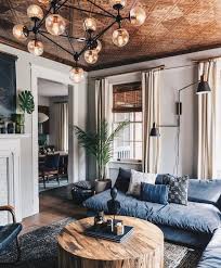 Cozy Home With Modern Traditional Style Modern Light Fixtures Large Wood Coffee Table Co Boho Living Room Decor Blue Living Room Interior Design Living Room
