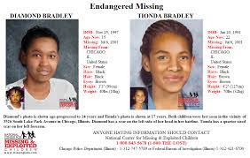 Jul 05, 2021 · chicago (cbs) — tuesday will mark 20 years since the disappearance of tionda and diamond bradley. Locate The Missing Tionda And Diamond Bradley Were Last Seen At Her Family S Residence In The 3500 Block Of South Lake Park Avenue In Chicago Illinois On July 6 2001 Her