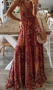 Women S Bohemian Holiday Sling Print Dress In 2020 Boho Style Outfits Boho Dress Boho Maxi Dress