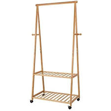 Homfa Portemanteau Portant Vetement Avec Etageres A Chaussures Penderie A Vetement En Bambou Pour Chambr Supports A Vetements Porte Manteaux Etagere Chaussures