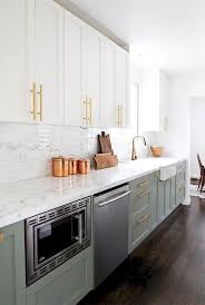 Sage Green Cabinetry And White Marble Countertops Kitchen Inspirations Kitchen Trends Updated Kitchen