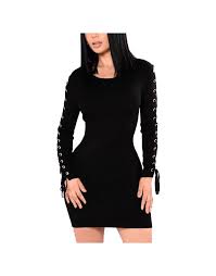 As a formal staple in any woman's wardrobe, long sleeve dresses are the ideal option for various important events. Black Lace Up Long Sleeves Cotton Club Bodycon Short Dresses
