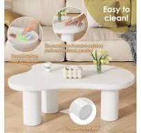 Mesa de centro em MDF e PVC - tampo irregular em forma de nuvem - Branca