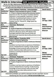 Experts & broker view on srf ltd. Srf Limited Walk In 24th 25th Sept 2020 For Junior Engineer Technician Production Instrumentation Mechanical Departments Pharma Job Alert