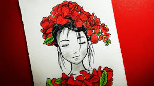 How To Draw A Girl With Roses Drawing Tutorial رسم بنت ترتدي طوق