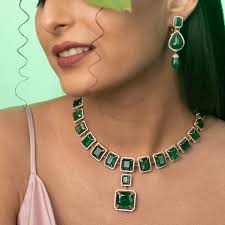 Emerald Green Diamond Necklace American Diamond Emerald Green Necklace Set 