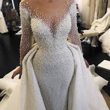 Shop for beautiful mermaid/trumpet wedding dresses at milanoo.com. Luxury Wedding Dresses 2020 Detachable Skirt Peals Beaded Long Sleeve Elegant Wedding Gown Vestido De Noiva Wedding Dress Long Sleeve Cheap Wedding Dress Wedding Dress Sleeves