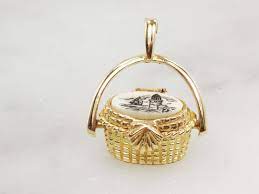 Vintage 14k Gold Nantucket Basket Lightship Basket Charm Moving Handle Charm Pendant Lighthouse And Sailing Ship Scrimshaw Charm Sterling Silver Hoop Earrings Charm Pendant Triple Hoop Earrings