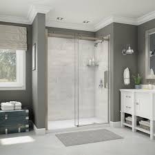Utile Alcove Shower In Carrara Marble With Base Door Lowe S Canada Shower Stall Enclosures Marble Shower Walls Alcove Shower Kits