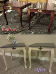 No hint of shabby chic, but smart painted living room furniture, with a smooth finish and sophisticated colours. Queen Anne Side Tables Before And After Annie Sloan Chalk Paint Graphite And Old Ochre Morethanpaint Furniture Furniture Makeover Refurbished Furniture