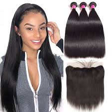 3 bundles of virgin brazilian straight hair with frontal: Brazilian Straight Hair 3 Bundles With Ear To Ear Lace Frontal