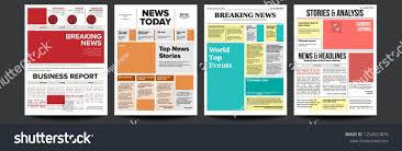 Newspaper Cover Set Vector With Headline Images Page Articles Newsprint Reportage Information Press L Financial News Newspaper Cover Business Advertising