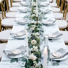 Eucalyptus Table Runner With Blush Roses Anemone And A Hint Of Blue Thistle Simply Regal By Julie Thistle Centerpiece Wedding Runner Table Runners