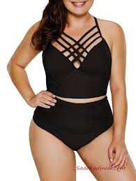 2020 Buyuk Beden Mayo Modelleri Siyah Yuksel Bel Capraz Bantli Mayolar Tank Plus Size Bikini