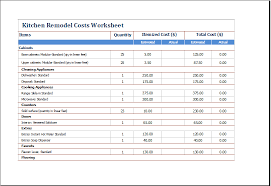 ms excel kitchen remodel costs