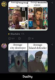 Carl finds shrek in the forest. Average Godzilla Enjoyer Electivire Average Average City Destroyer I Island Defender Duality Duality Meme Video Gifs Godzilla Meme Kong Meme Average Meme Enjoyer Meme Electivire Meme City Meme Destroyer