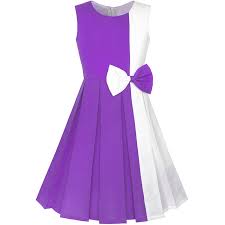 Details About Girls Dress Color Block Contrast Bow Tie Purple White Party Size 4 14
