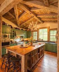 The random dark knots placed against a straight graining pattern give it a strong character that is a perfect match for the unrefined aesthetics of the rustic kitchen design style. Pin By Karen Smith On Kitchen Log Home Kitchens Log Cabin Kitchens Rustic Kitchen