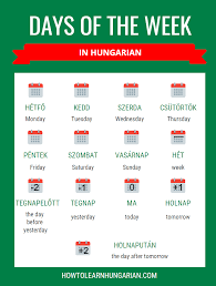 Hungarian Vocabulary For Beginners Days Of The Week