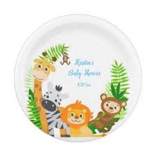 Baby Shower Cute Jungle Animals Custom Paper Plate Zazzle Com Custom Paper Plates Plates Baby Shower Giraffe Cartoon Drawing