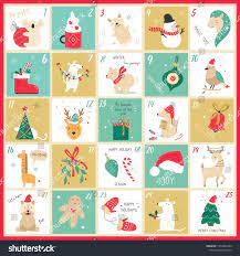 Vector Advent Christmas Calendar With Elements Holiday Card With Funny Animals And Winter Object Christmas Calendar Christmas Advent Calendar Christmas Advent