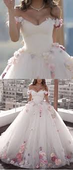 Off Shoulder Tulle Ball Gown Wedding Dresses Floral Flowers Beaded Ball Gown Wedding Dress Ball Gowns Wedding Ball Gowns
