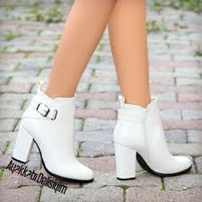 Beyaz Topuklu Bot White Boots Bot Topuklular Topuklu Cizme