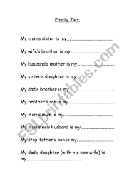 English Worksheets Family Ties