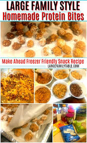 Homemade Protein Bites Make Ahead Freezer Friendly Snack Recipe Large Family Table Recipe Family Snacks Freezer Friendly Snacks