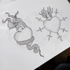 Rion On Instagram Sacred Hearts Sacredheart Snake Heart Sword Tattoo Tattooflash Drawing Il Sacred Heart Tattoos Heart Drawing Engraving Tattoo