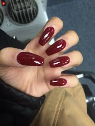 With such a wide variety of nail colors, it's tough to choose the one which would suit you. Burgundy Long Coffin Shape Acrylic Nails Dark Red Nails Long Red Nails Nails