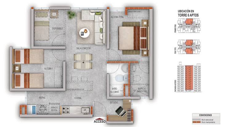 This is an actual floorplan of social housing condos (to own) under construction in my city. This one has a built area of 55.95 M2 (602.25 sq.ft), and a private area of
